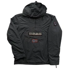 Napapijri Rainforest Mens Jacket L Grey Anorak Winter Fleece Lined Pull On