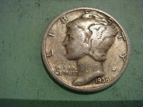 1936 S  Mercury Dime - Good cond album filler w/tarnish , actual coin in photo