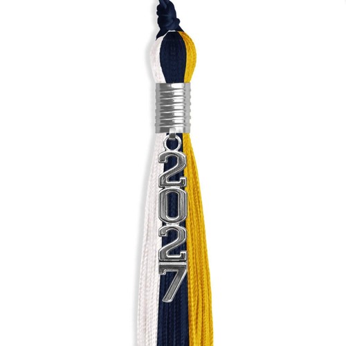 Endea Graduation Navy Blue/Gold/White Tassel with Silver Stacked Date Drop - Picture 4 of 9