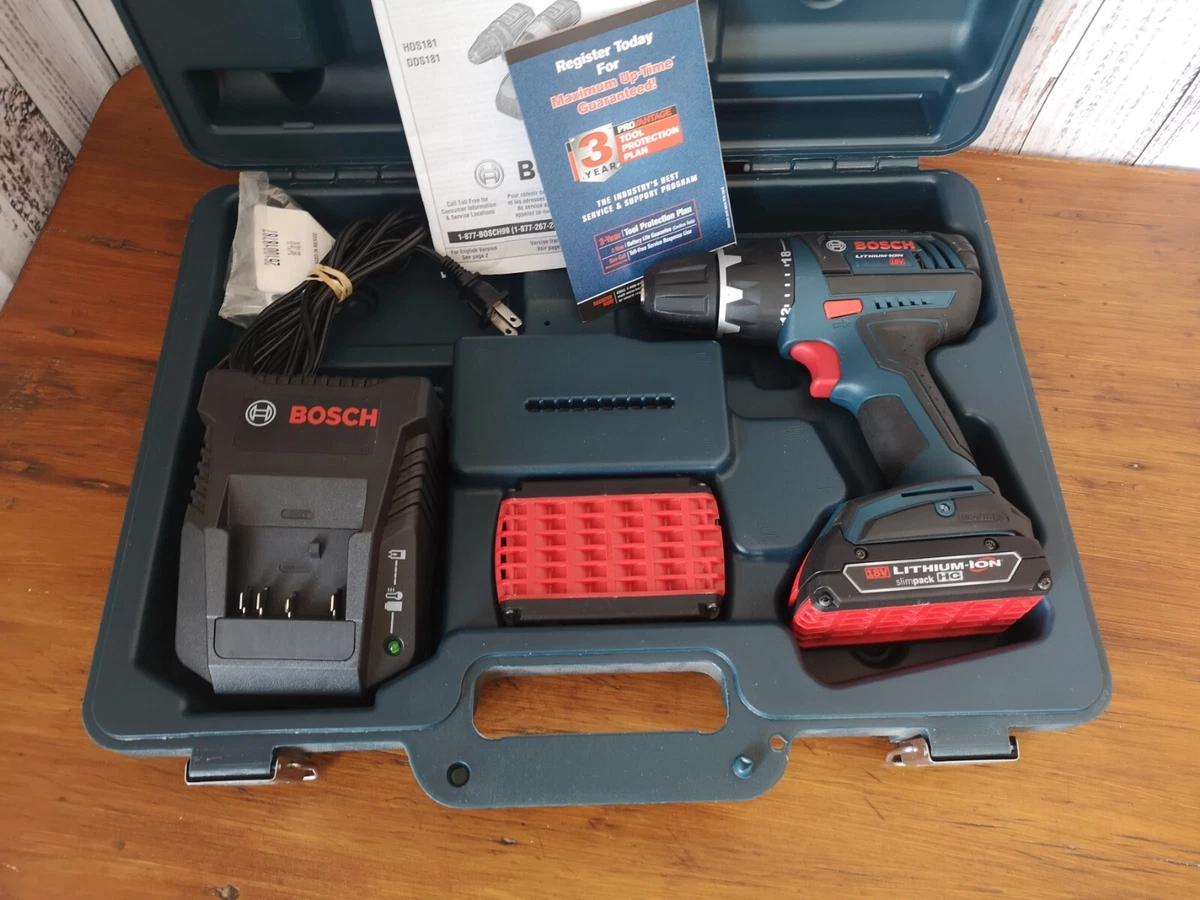Bosch DDS181 Drill Kit W x2 Batteries BAT610G BC660 Charger Case Nice