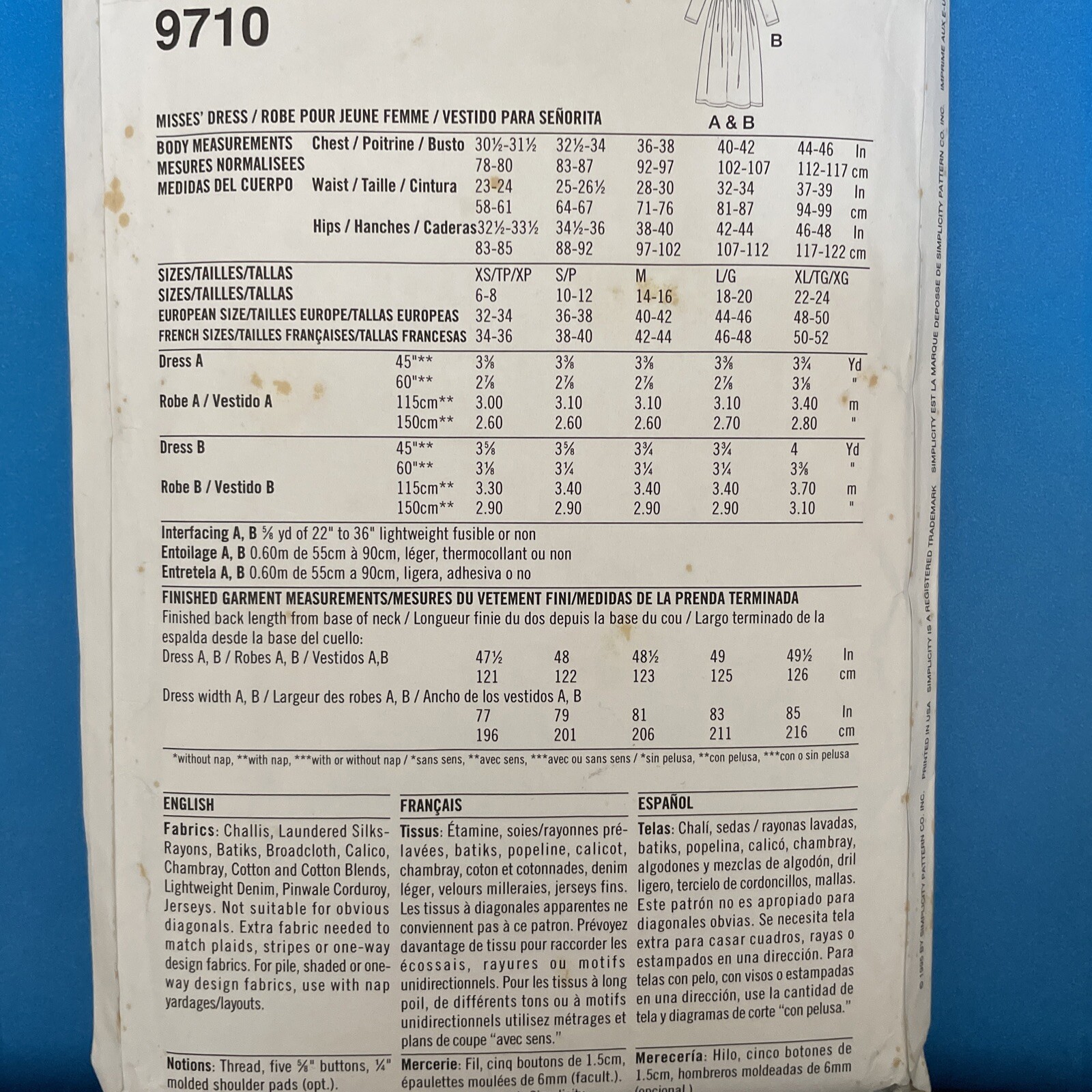 Vintage Simplicity Easy to Sew Dress Pattern #9710 Size XS-S-M-L-XL ...