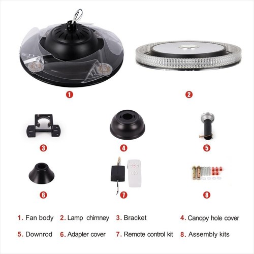 Crystal Chandelier Ceiling Bluetooth Fan LED MUSIC 7-Color Light 42" w/Remote - Picture 9 of 11
