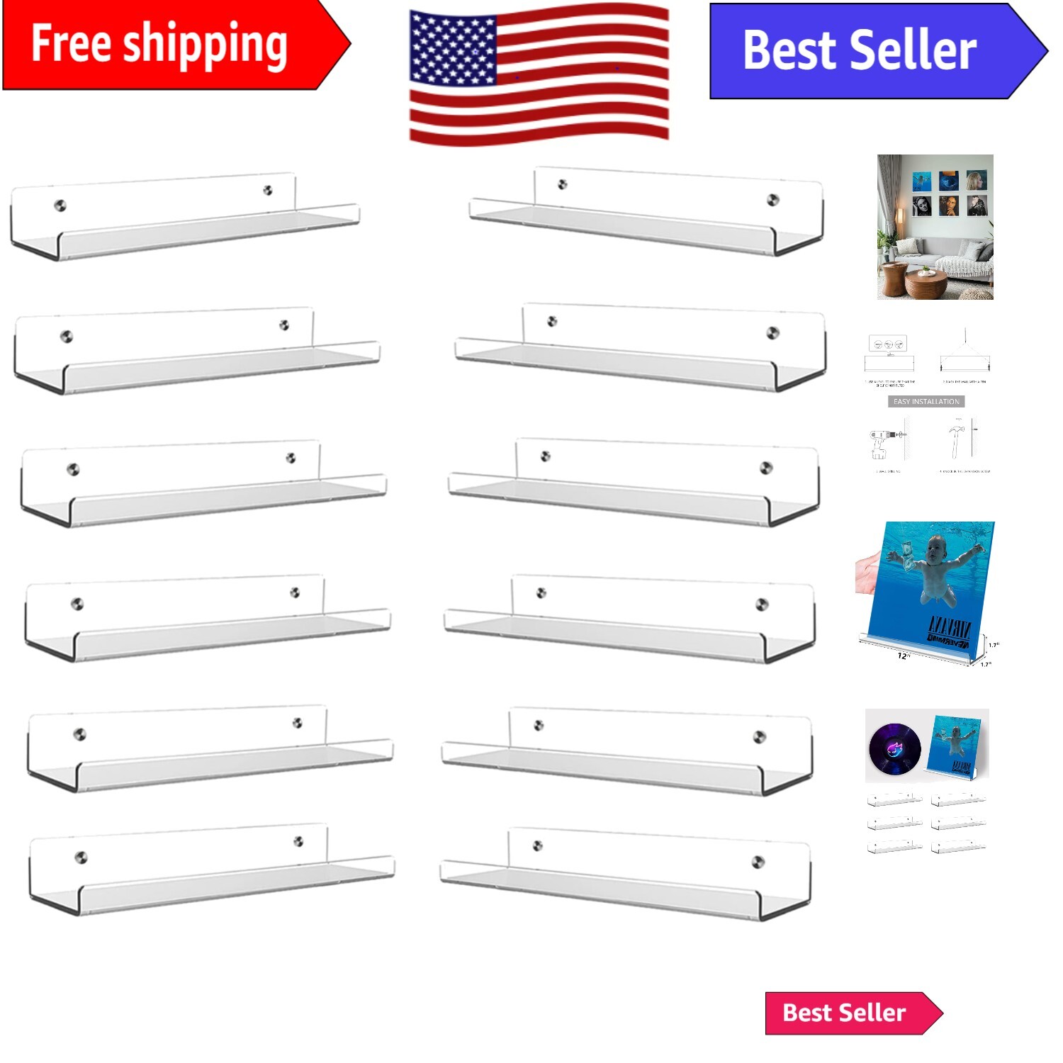 Clear Acrylic LP Record Holder - Wall Mount Display Rack for Music Enthusiasts