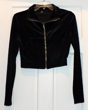 Black Zippered Top Polyester Blend Short Light Jacket Womens Size Medium Top A25