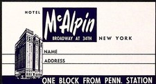 Hotel McAlpin New York City One Block from Penn Station Vintage Luggage Label
