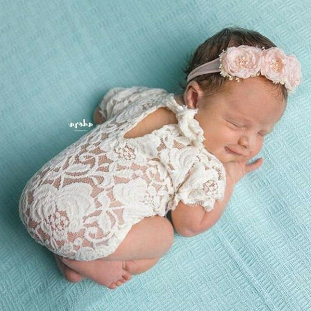 white lace newborn romper