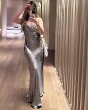 ZARA NEW WOMAN SS23 SILVER SATIN CAMISOLE DRESS Size L  REF:8496/361