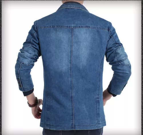 TOPS SPRING MEN'S SLIM SUITS JACKET CASUAL FASION COAT JEANS DENIM - Picture 14 of 27