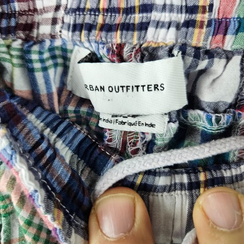 Urban Outfitters Crop Pants Youth Boys Small Blue Plaid Patchwork Casual Light - Picture 7 of 12