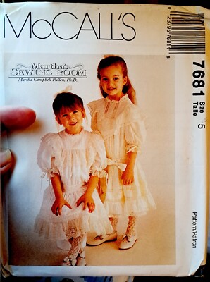 Vtg McCall's Sewing Pattern 7681 Martha Pullen Girls Dress/Slip Uncut Size 5