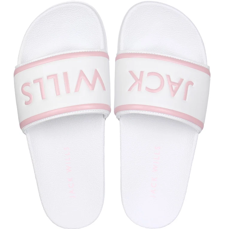 Jack Wills Logo Sliders White Pink Womens UK 5 6 EUR 38 39 US 7 8