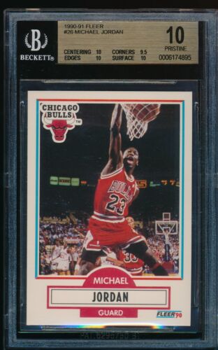 BGS 10 NIESKAZITELNY MICHAEL JORDAN 1990-91 Fleer #26 Chicago Bulls HOF GOAT RZADKI - Zdjęcie 1 z 3
