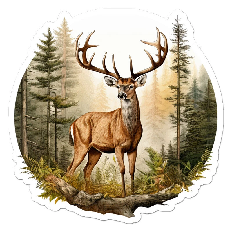 SMOKING GUN DECALS Deer Buck Forest, Vinyl Decal Sticker, Indoor Outdoor, 3 Sizes, #11990