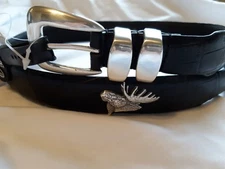 Men's Black Leather Belt With Moose Head Hunting Conchos Size 30 R+