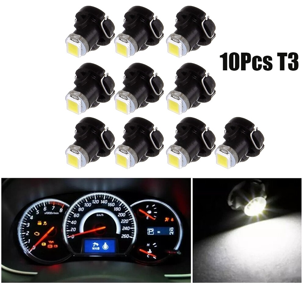 White T3 Neo Wedge 1-SMD LED Cluster Instrument Dash Climate Light Bulbs (10Pcs)