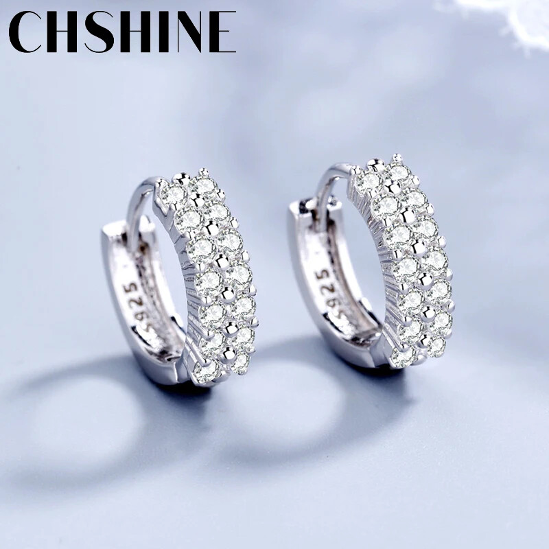CHSHINE Orecchini Rotondi Moda Argento Sterling 925 Moda Gioielli Doppia Fila Zircone