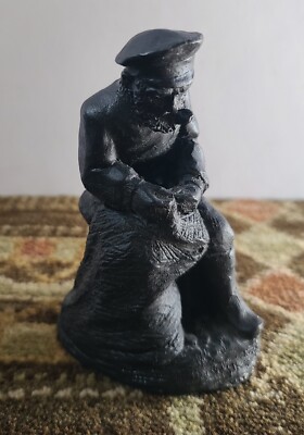 VTG Kingmaker Welsh Made Carved Coal Fisherman Sea Captain Figurine Scuplture