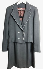 vtg Peabody House Skirt Suit Sz 9/10 Gray Linen Look Double Breasted Jacket 80s