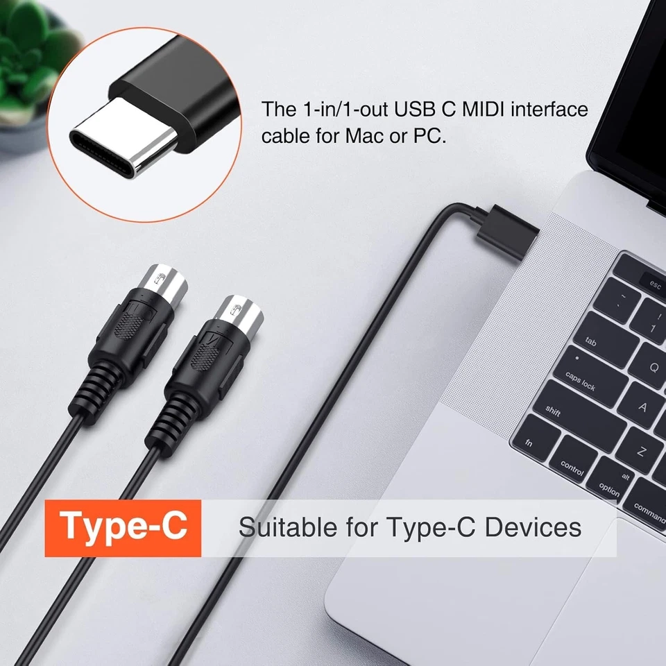 MIDI to USB C Cable, Type-C MIDI Interface for Keyboard, Synth, Recording - Image 4 of 4