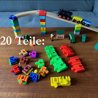 Set:  Erweitert  - 20 x Brio /Duplo /Lego /Lillabo /IKEA  Holzeisenbahn - Adapte