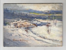 Quadro olio PIANZOLA RENZO Villaggio con neve 18x13 Paesaggio 9