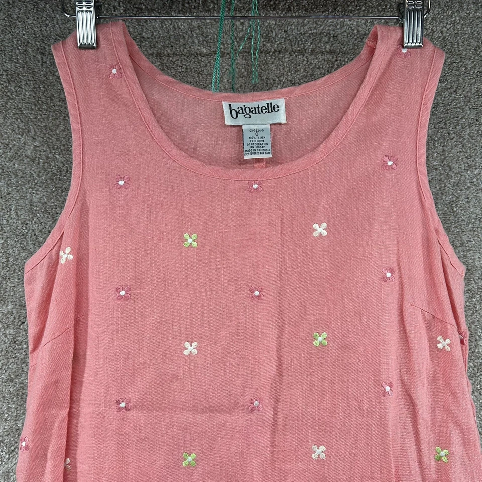 Bagatelle Women's Pink 100% Linen Sheath Sleeveless Embroidered Dress Size 8 - Изображение 2 из 4