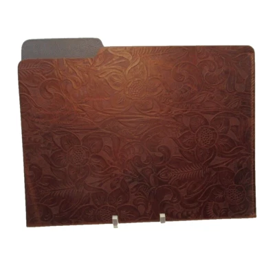 File Folder Leather Floral Embossed Graphic Image Made in America Brown - Image 1 of 4