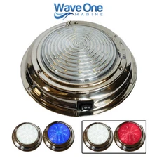 Wave One Marine | 7" Stainless LED Boat RV Dome Light | DUAL COLOR White & Red