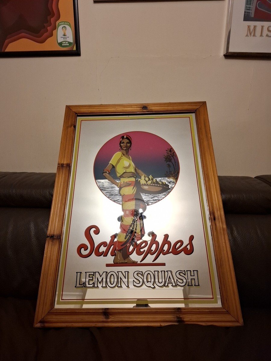 Vintage Large Pub Bar Advertising Schweppes Lemon Squash Mirror