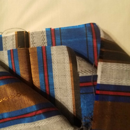 VINTAGE Retro BLUE RED GOLD Shiny POLYESTER BLEND 45 x 2 1/2 yds - Picture 6 of 6