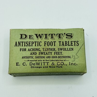 Antique Box DeWitt s Antiseptic Foot Tablets Pharmacy NOS W Contents