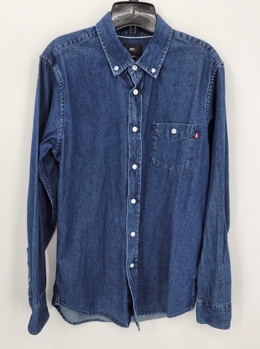 Obey Shirt Mens Small Blue Denim Long Sleeve Button Down Streetwear Y2K Hipster