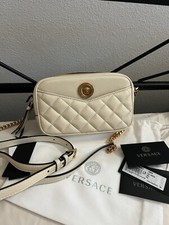 Versace Medusa Quilted Lambskin Small Crossbody Camera Bag White Ivory NEW