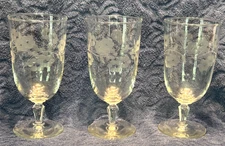 SET OF 3 LIBBEY GLASS GLENMORE 6 3/4" ICED TEA ETCHED FLORAL GLASSES/GOBLETS-EC