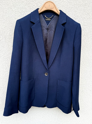 Massimo Dutti Blazer 38R Dark Blue Wool Blend Single Breast Pockets Gorgeous