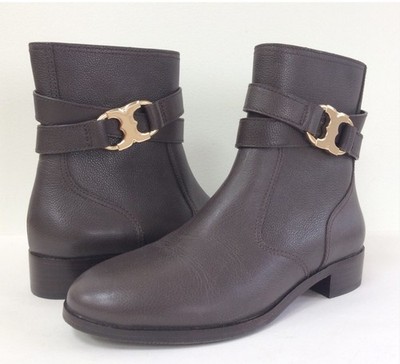 Tory Burch Women s Black Tumbled Leather Brooke Ankle Booties Flat Boots Size 8M