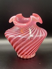 Vintage Fenton Cranberry Opalescent Optic Swirl Vase