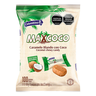 Colombina Max Coconut Soft Candy Caramelo Blando de Coco Sweets 100-Units 500g