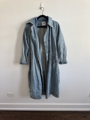 ZARA Size S Denim Trench Coat Small Long Mid-Blue