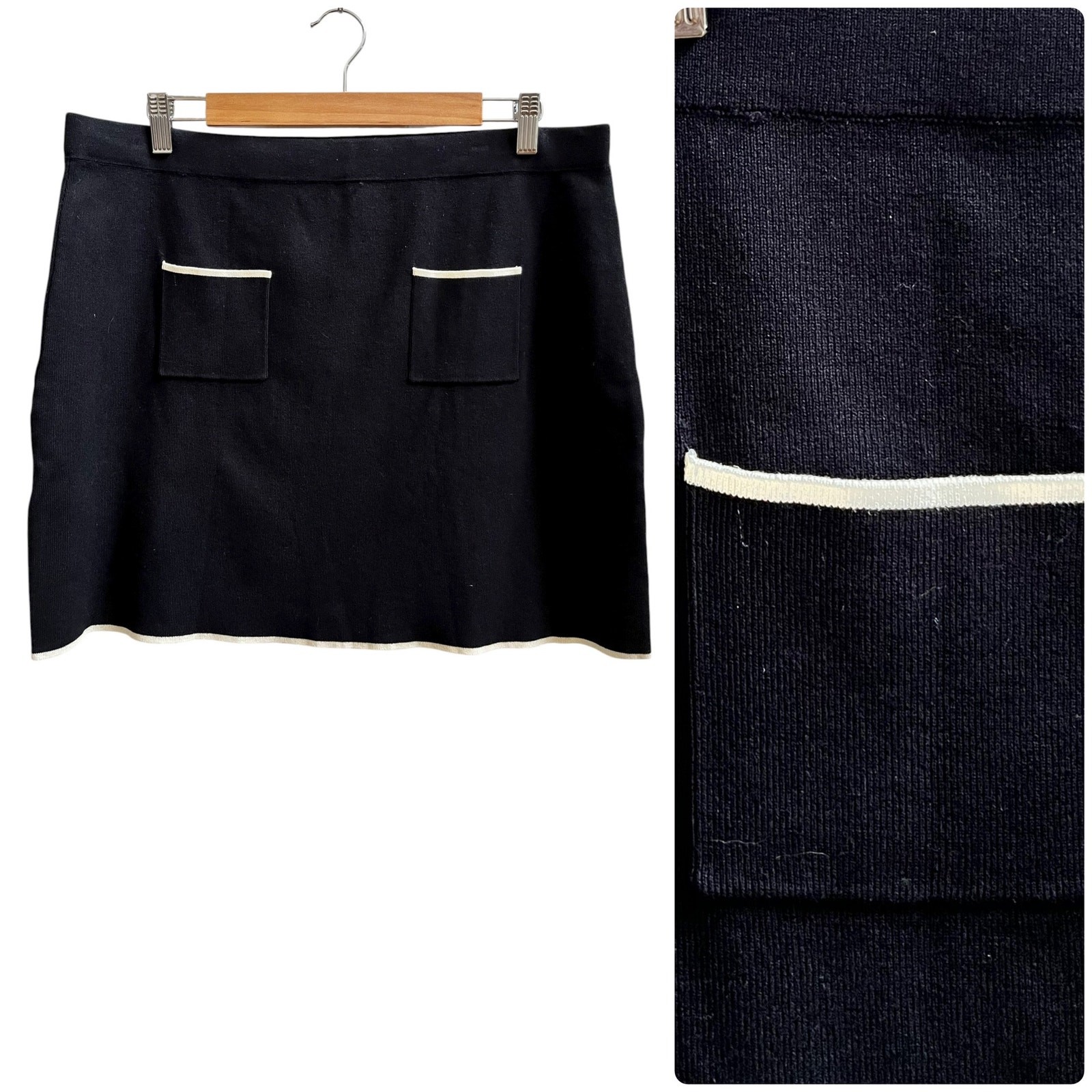Mango New Black Knit Pocket Contrast Trim Mini Skirt XXL Modern 17 Inch Length thumbnail 10