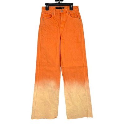 Veronica Beard Taylor Ombre Wide Leg Jeans Dusty Melon High Rise Raw Hem Size 25