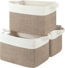 Storage Basket Woven Baskets 13x9.85x8.7 in Brown White