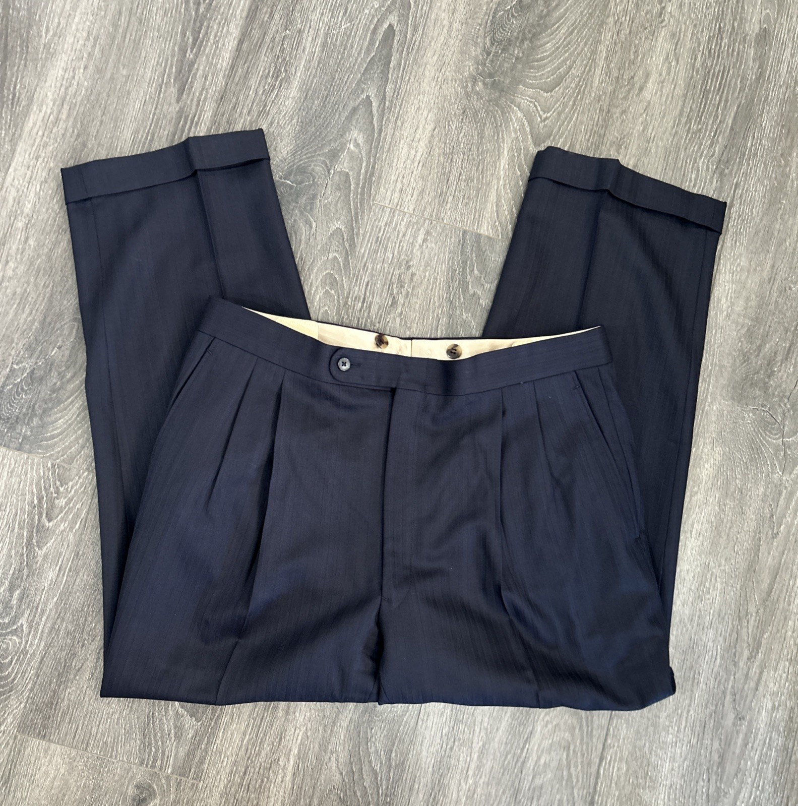 Holland Sherry 44R Navy Royal Classic Herringbone Striped Custom Suit