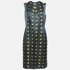 Marc Jacobs Navy Blue Polka Dot Jacquard Silk Blend Sleeveless Midi Dress L