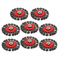 Wire Wheel Brush, 8pcs 4in Twist Knotted Steel Wire 0.02"(0.5mm), 5/8"-11UNC