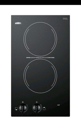 Summit 12'' Smoothtop Electric Cooktop 2 Burners Black Built In CR2220B 