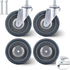 4 Pack Shopping Cart Replacement Wheels Kit 5" PU Steering Wheels W/ Axle Bolts