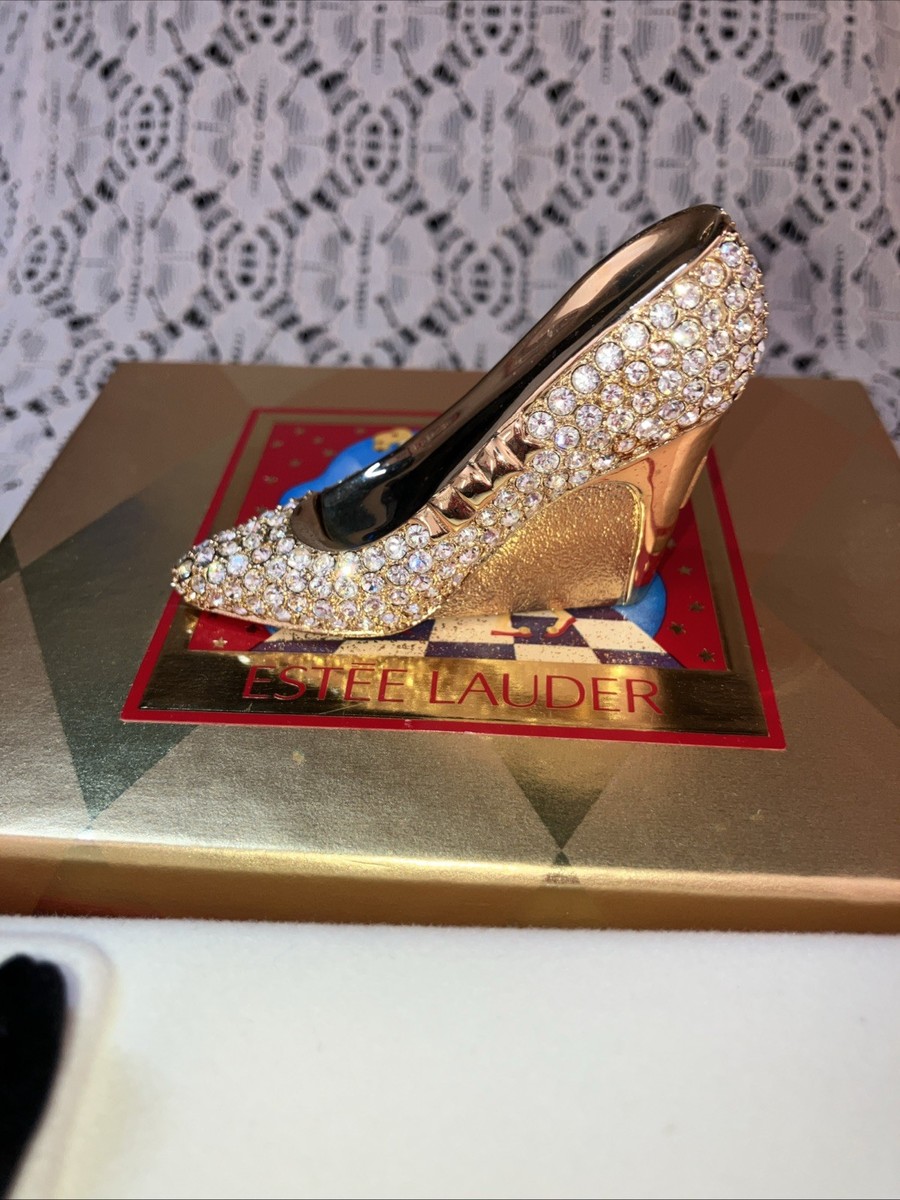 Vtg Estee Lauder Solid Perfume Compact Glass Slipper Crystals Knowing Shoe NOS View 3