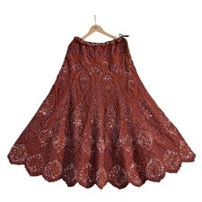 Indian Vintage Rusty Pure Organza Silk Hand Embroidered Designer Lehenga/Skirt