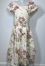 Joseph Ribkoff Cream Floral Tea Dress Vintage Label 1968-1984 Size Approx 10 UK